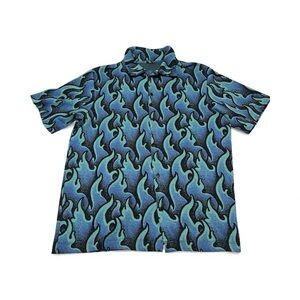 Zara Blue and Black Flame Pattern Men's Shirt